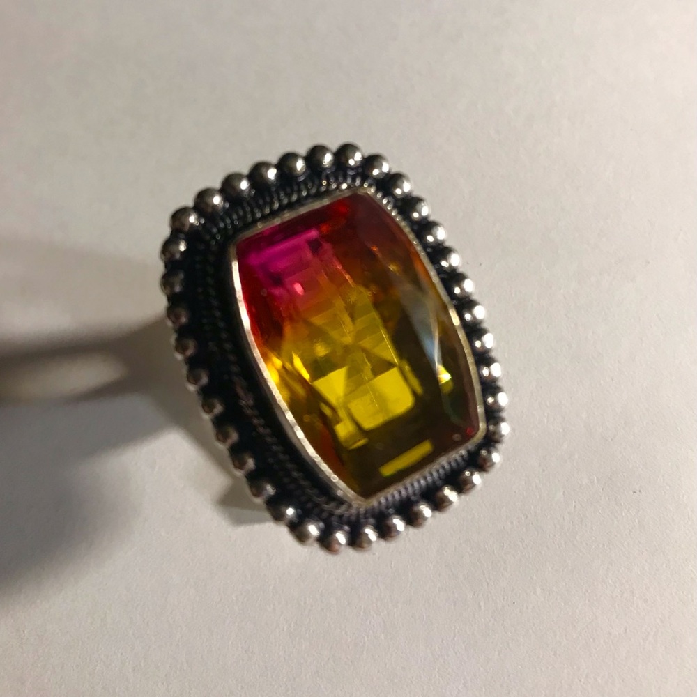 Bi Tourmaline Stamped 925 Sterling Silver Ring